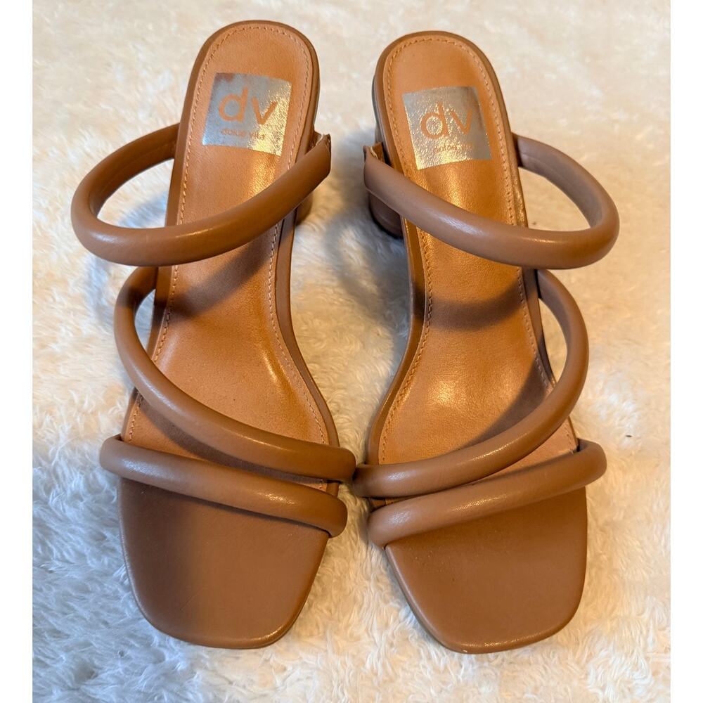 Dolce Vita DV Tan Padded Strap Block Heel Mule Sandals Square Toe - Picture 2 of 7